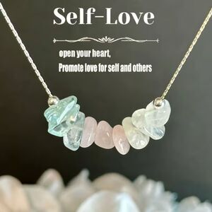 Pink Quartz Labradorite Gemstone Necklace Silver Crystal Asymmetrical Boho Fashn